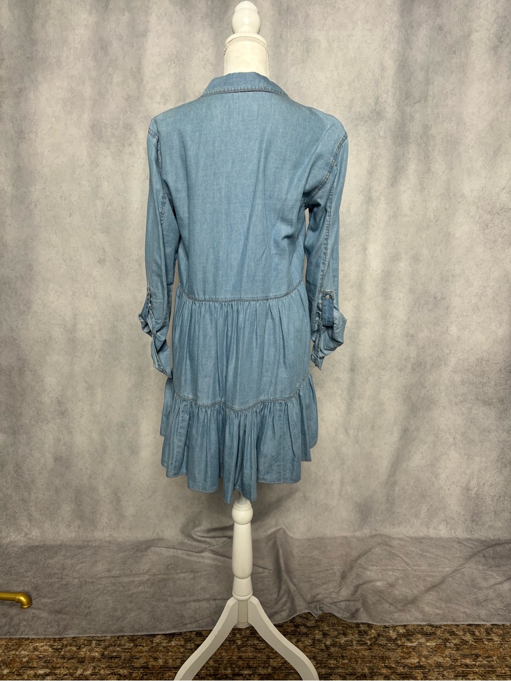 Veronica Beard Light Blue Tiered Chambray Mini Dress - Picture 5 of 6